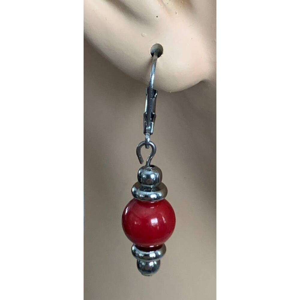 Natural Red Coral Gemstones  Lever Back Handcrafted Earrings Hypoallergenic